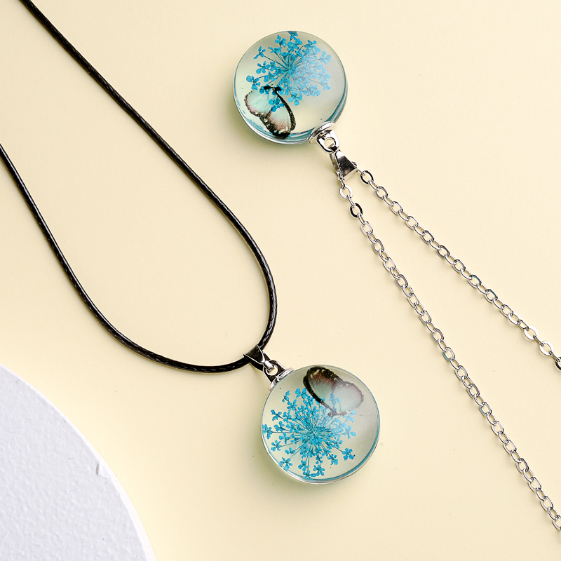 Fahion Glass Charm Real Dried  - Birth Flower Necklace 评论和价格