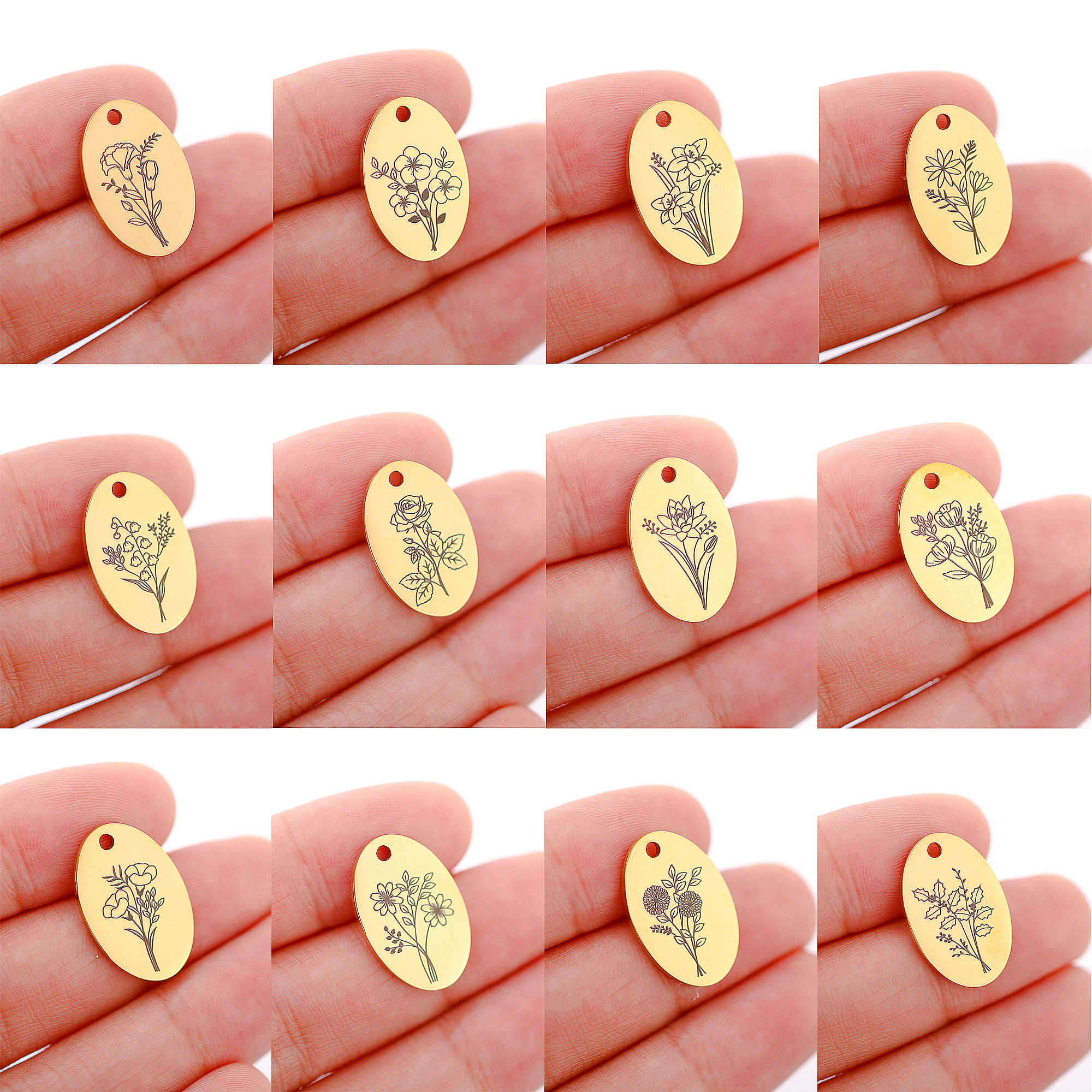 5Pcs Oval Birth Month Flower P - Birth Flower Necklace 评论和价格