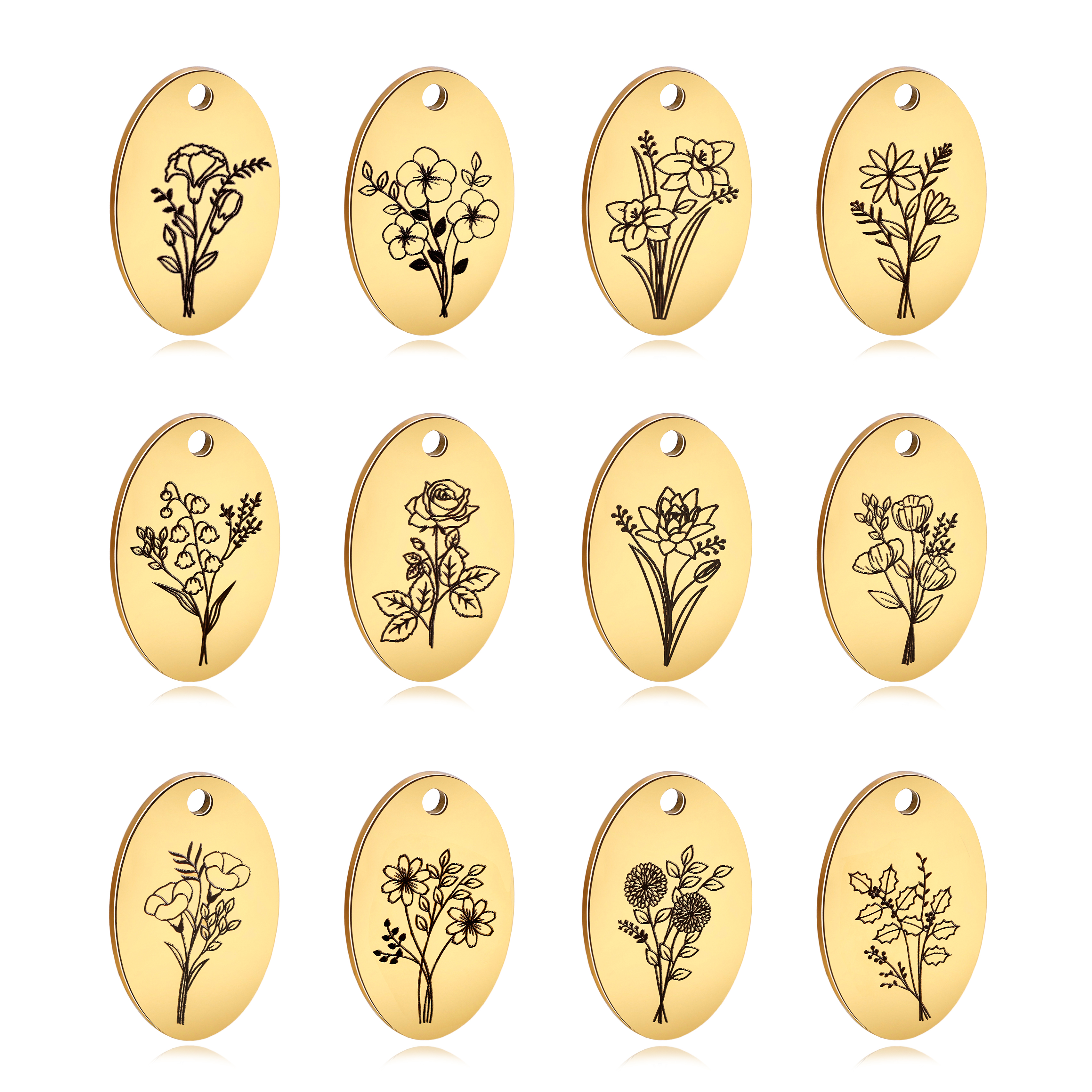 5Pcs Oval Birth Month Flower P - Birth Flower Necklace 评论和价格