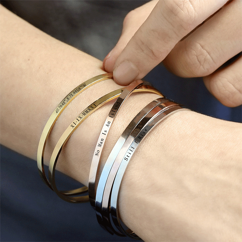Custom Phrase Cuff Bracelets f - Coordinates Bracelet 评论和价格