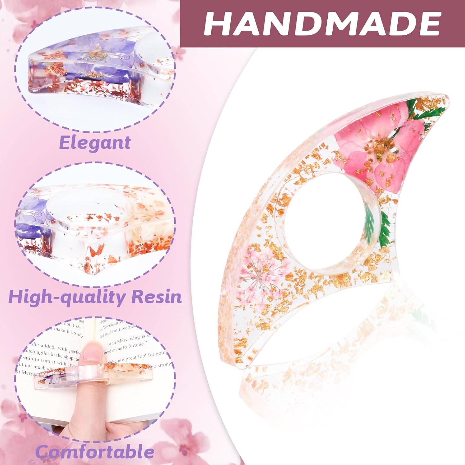 2PCS Thumb Book Page Holder, H - Dried Flower Bookmark 评论和价格