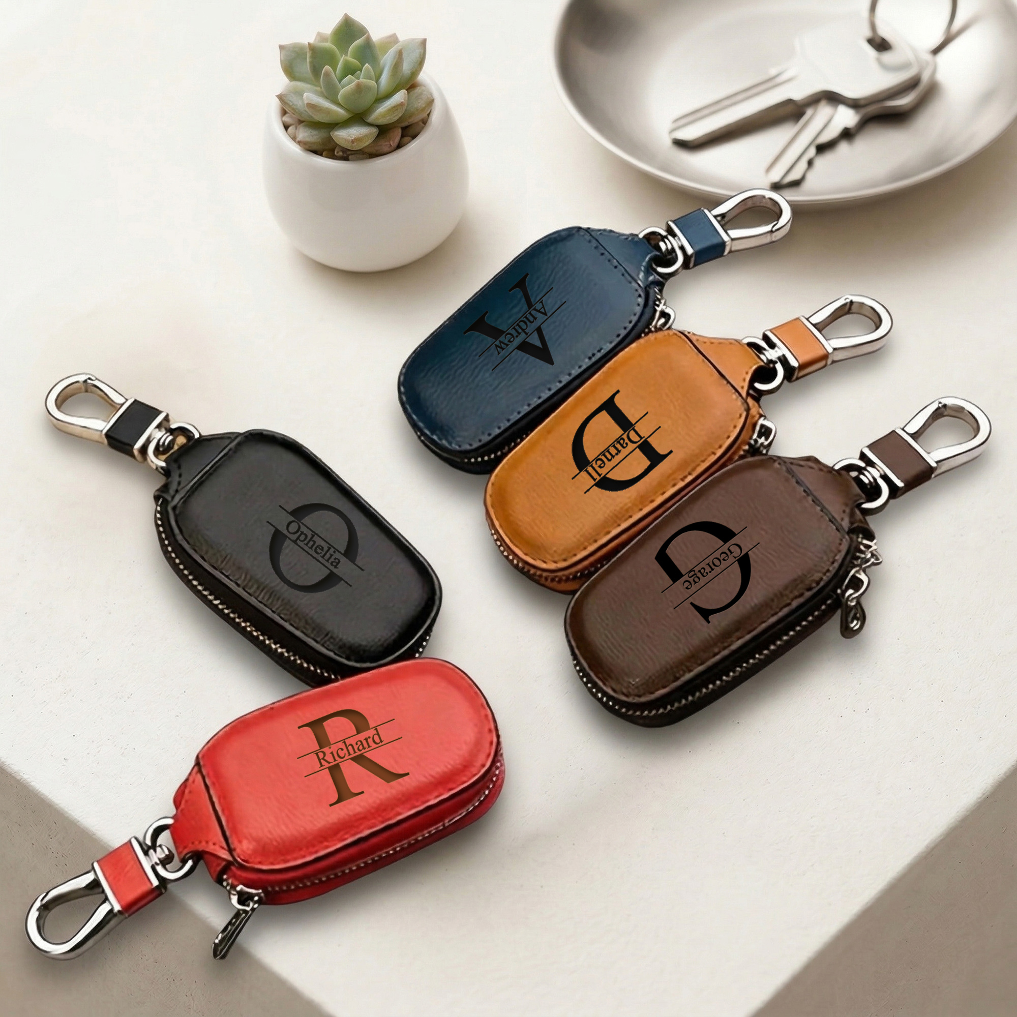 Personalized Custom Zipper Key - Monogram Keychain Leather 评论和价格