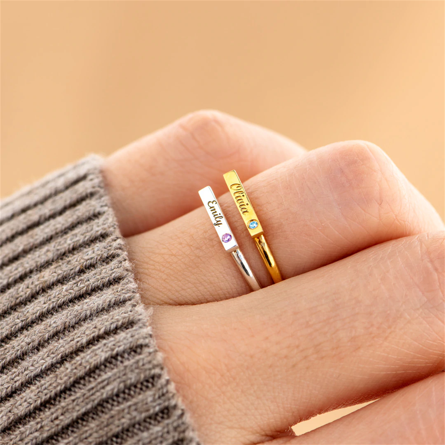 PERSONALIZED ENGRAVED MINIMALI - Initial Ring Custom 评论和价格
