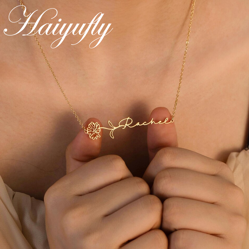 Haiyufly Custom Name Necklace  - Birth Flower Necklace 评论和价格