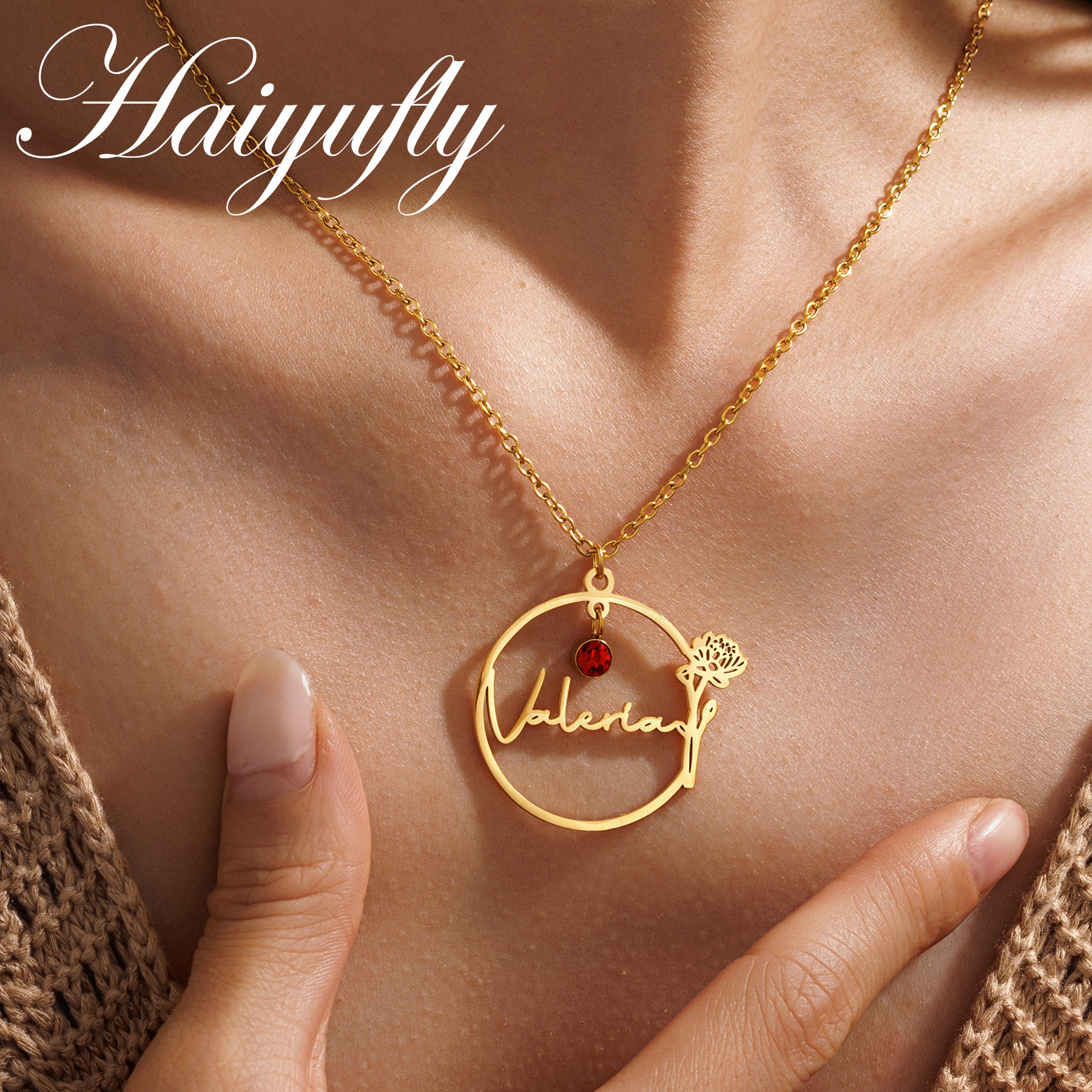 Haiyufly Custom Name Necklace  - Birth Flower Necklace 评论和价格