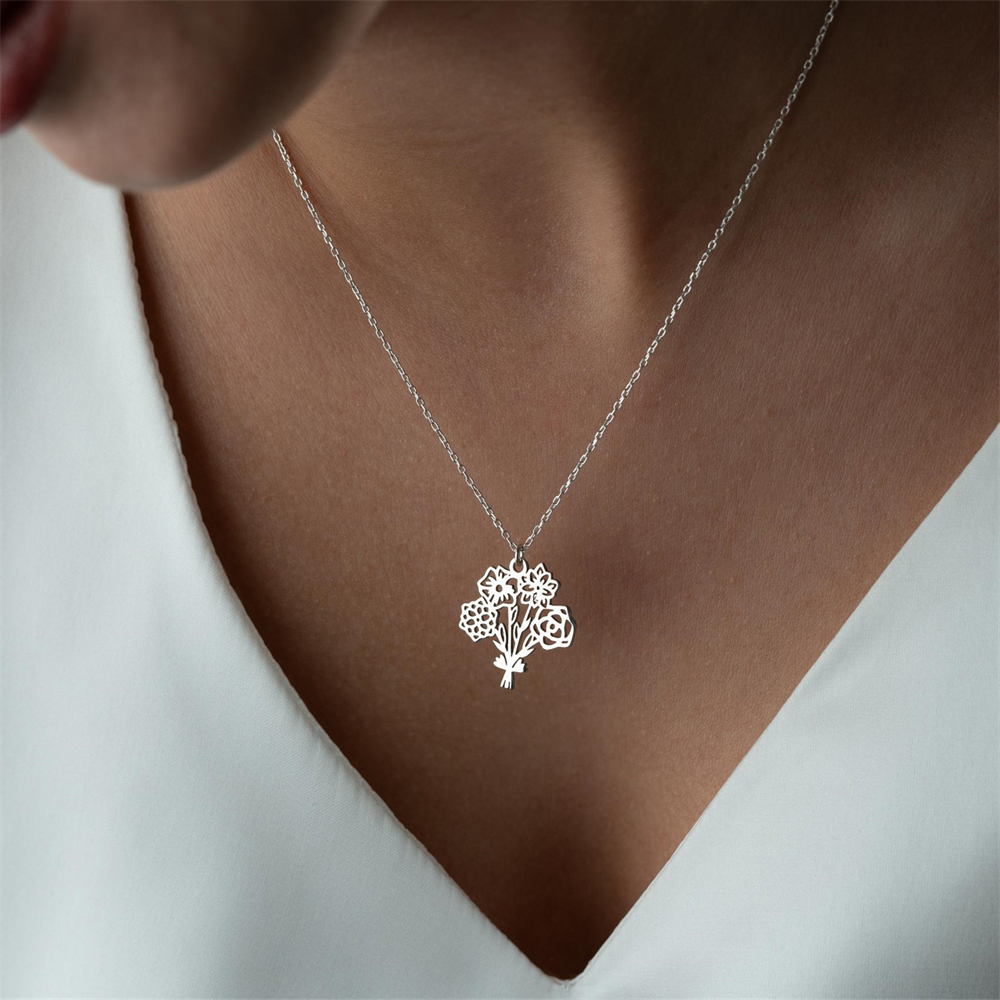 Personalized Birth Flower Bouq - Birth Flower Necklace 评论和价格