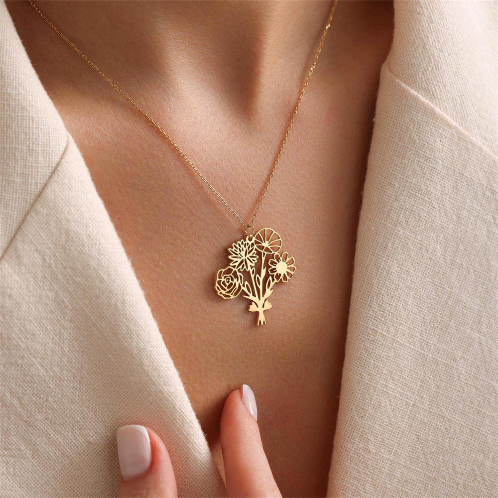 Personalized Birth Flower Bouq - Birth Flower Necklace 评论和价格