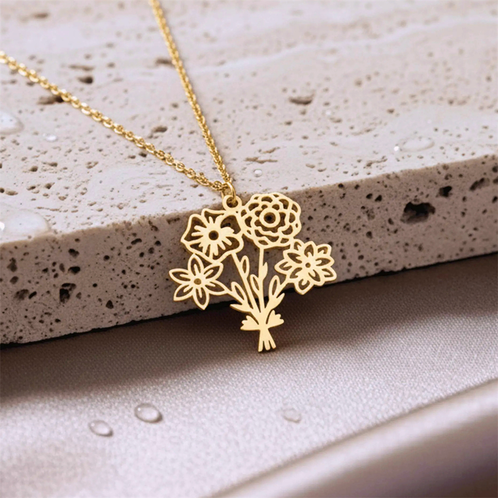 Personalized Birth Flower Bouq - Birth Flower Necklace 评论和价格