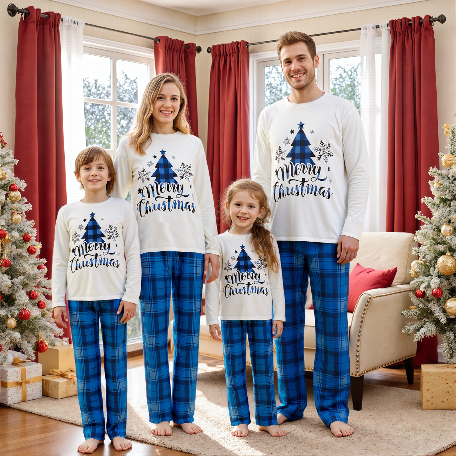 Family Matching Christmas Paja - Family Tree Print 评论和价格