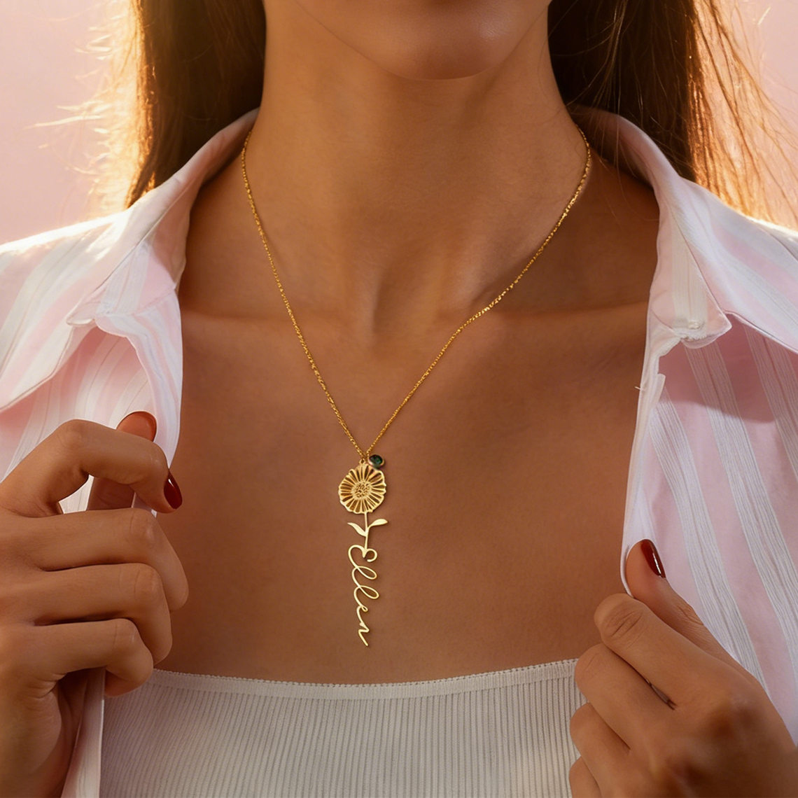 Customized Name Necklace with  - Birth Flower Necklace 评论和价格
