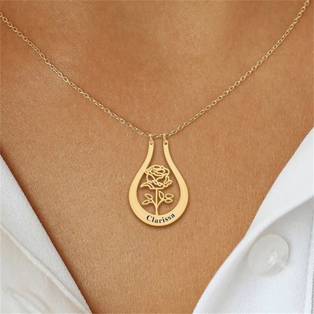 Engraved Name Birth Flower Nec - Birth Flower Necklace 评论和价格