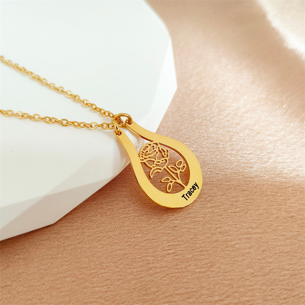 Engraved Name Birth Flower Nec - Birth Flower Necklace 评论和价格