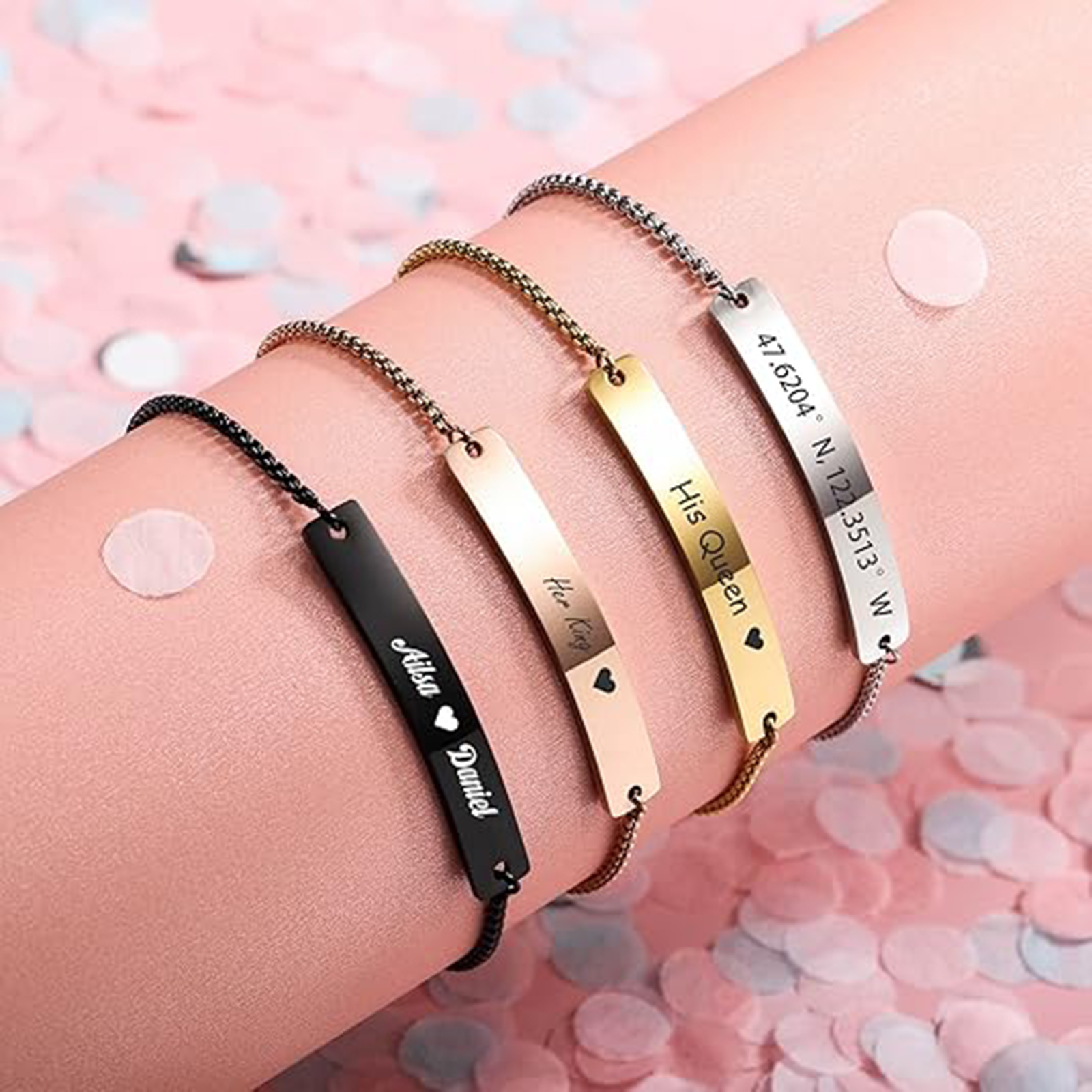 Personalized Engraved Bar Brac - Coordinates Bracelet 评论和价格